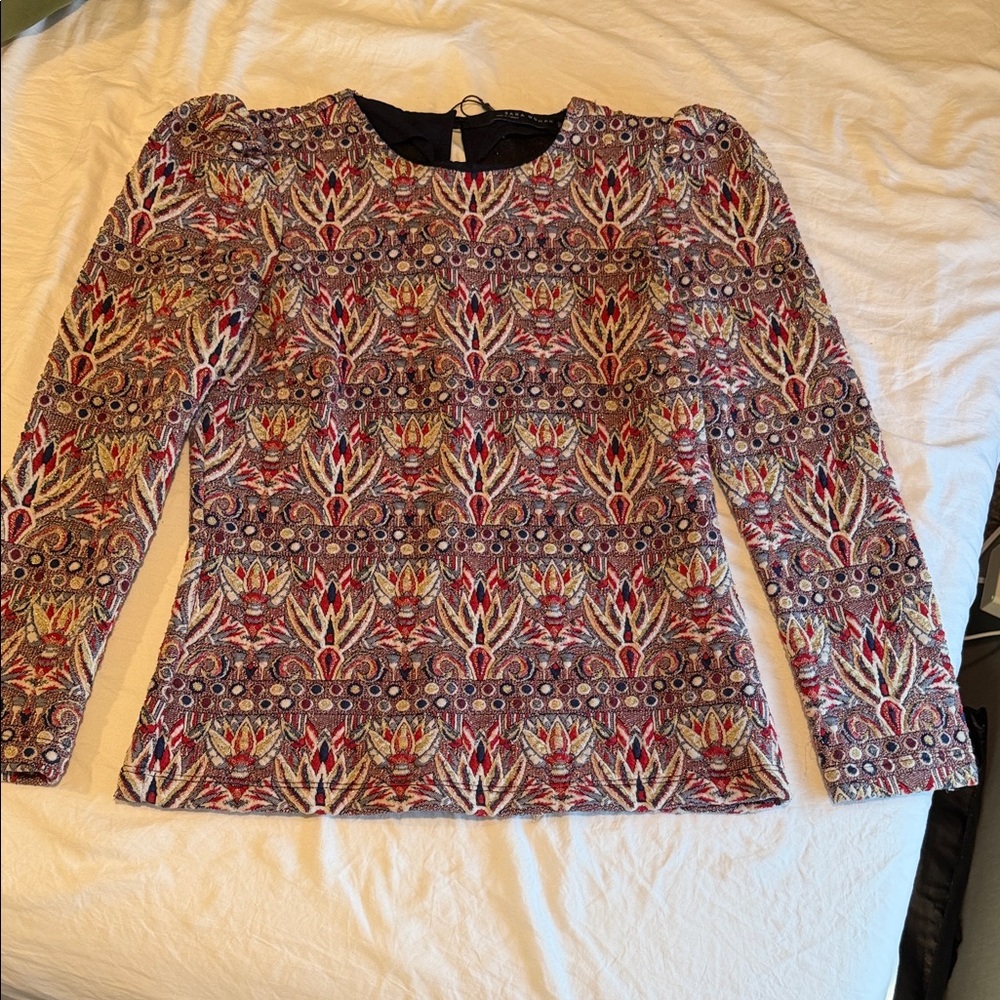 Zara Multicolor Embroidered Long Sleeve Top